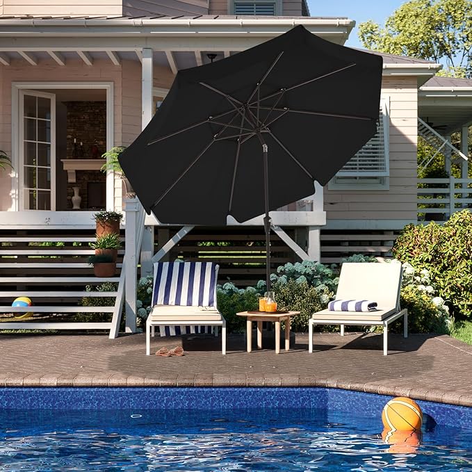 JEAREY 9' 2-Tiers Patio Umbrellas Outdoor Market Table Umbrella w/Push Button Tilt/Crank, 8 Sturdy Ribs, UV Protection Waterproof Sunproof(Black)
