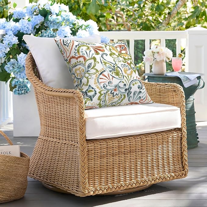 DYTXIII Pack of 2 Waterproof Outdoor Pillow with Inserts, 18x18 Square Patio Decorative Throw Pillow for Home,Sofa,Bench and Patio Furniture,Paisley Botanical