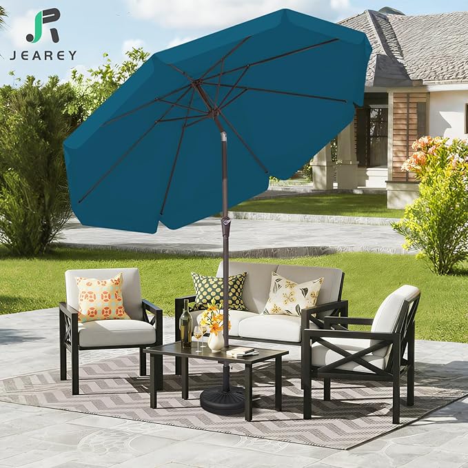 JEAREY 9 FT Patio Umbrella Outdoor, Table Umbrellas Market Umbrella w/Push Button Tilt/Crank, 8 Sturdy Ribs(Cerulean)