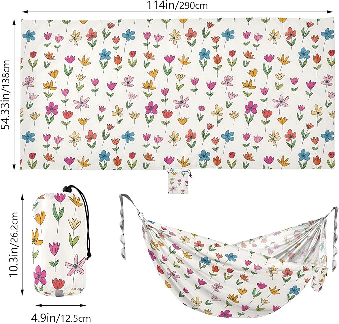 Camping Hammock Outdoor Hammocks for Outside Little Flowers Beach Trees Portable Lightweight with Pockets Tree Straps Indoor