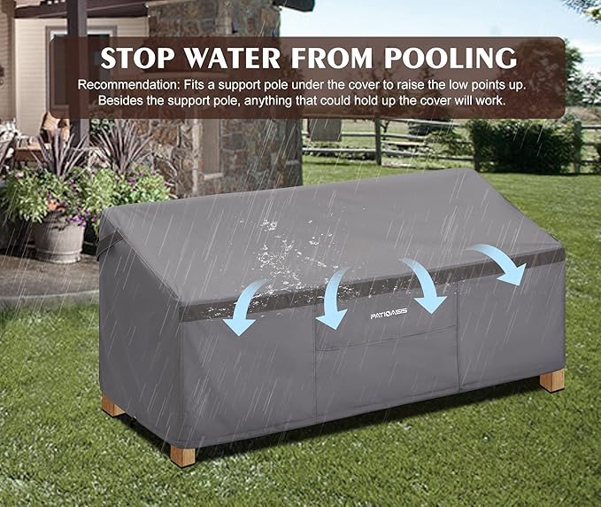 Patio Bench Cover Grey Waterproof, Small Outdoor Loveseat Cover 54in W x 37in D x 35in H Waterproof UV-Resistant Windproof Ripproof Outdoor 2 Seater Couch Cover