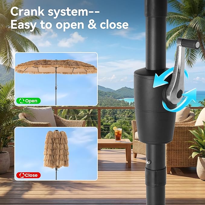COSIEST 13FT Large Patio Umbrella with Solar Lights, Outdoor Double-Sided Tiki Umbrella, Rectangular Market Umbrella w Crank Handle for Garden、Pool、Deck Shade