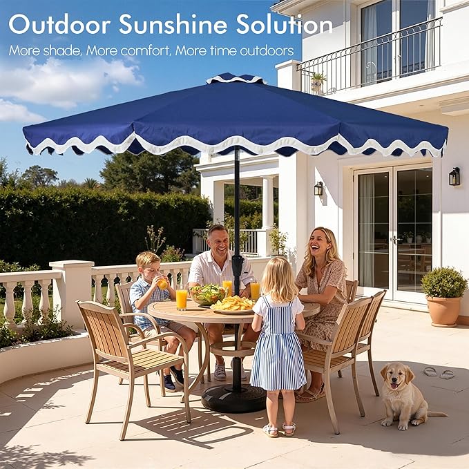 Weaxty 10FT Patio Umbrella, Trendy Color Scalloped Edge, UV-Resistant Canopy Outdoor Table Market Umbrella, Tilt Adjustment, Crank, Heavy-duty 8 Ribs for Backyard Poolside Deck Beach Lawn Backyard