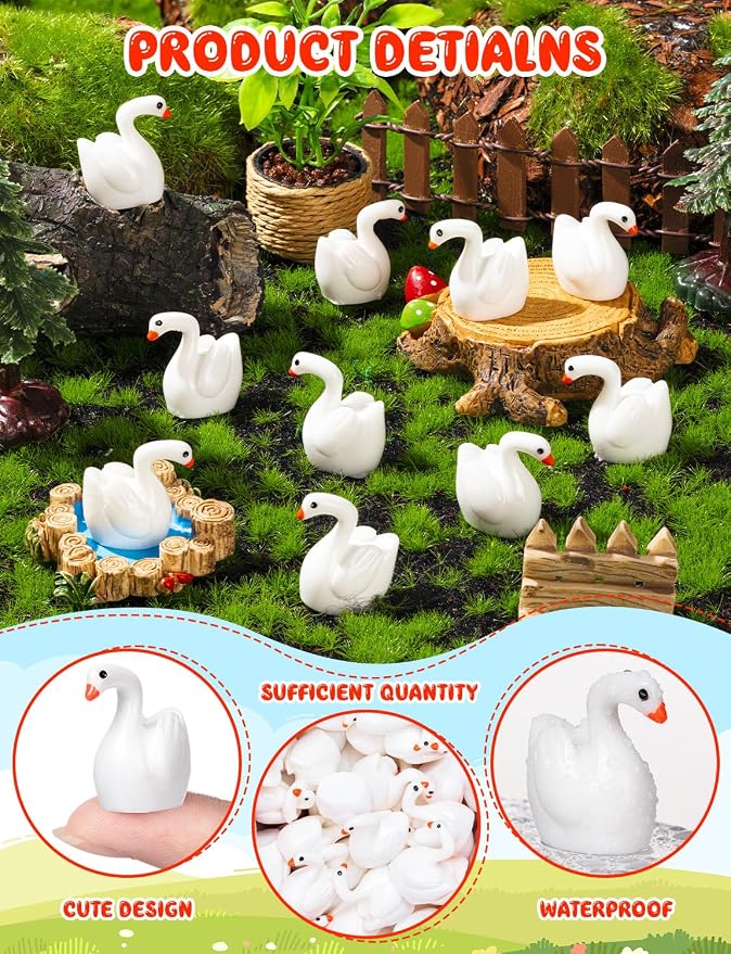 100pcs Mini Resin Goose Figurine | Micro Landscape Dollhouse Ornament, Cake DIY Craft, Office Desk Ornaments, Birthday Decoration Gift