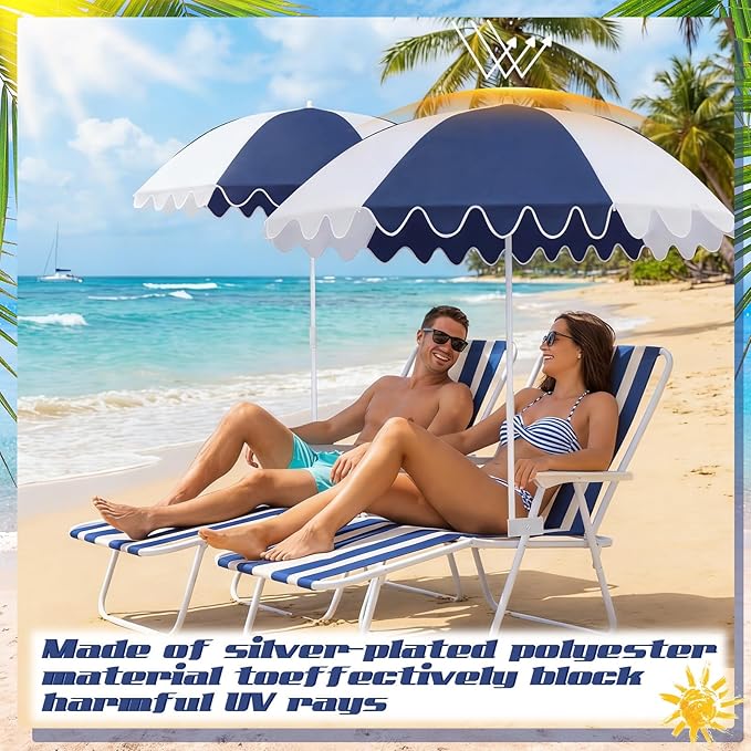Abbylike 2 Pcs Scalloped Chair Umbrella with Universal Adjustable Clamp 38'' Portable Wheelchair Umbrella UPF 50+ Camping Chair Parasol with Bag for Outdoor Patio Lawn