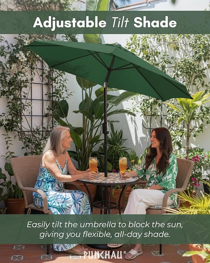 6 Ft Outdoor Patio Umbrella, Easy Open/Close Crank and Push Button Tilt Adjustment - Hunter Green Market Umbrellas