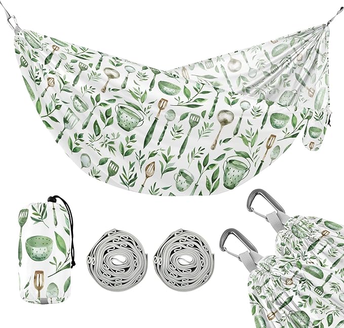 Camping Hammock Outdoor Hammocks for Outside Green Kitchen Utensils Beach Trees Portable Lightweight with Pockets Tree Straps Indoor