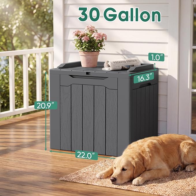 GUNJI 30 Gallon Small Deck Box Outdoor Waterproof Resin Storage Box Lockable Storage Container Outside Package Delivery Box 2 Packs (Gray, 2 Packs)
