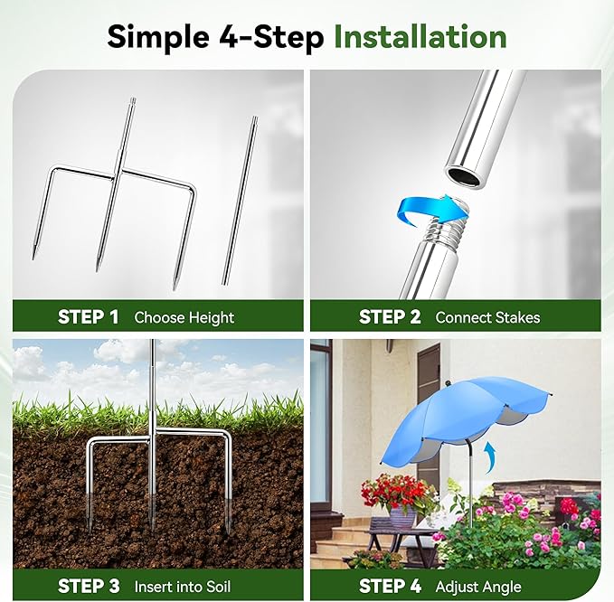 2Pack Plant Umbrellas for Outdoor Plants, Upgraded 360° Rotating 3-Prong Ground Stake for Stronger Grip, Stable Garden Shade Umbrella for Flowers, Vegetables, Fruit Trees, Raised Beds & Planters