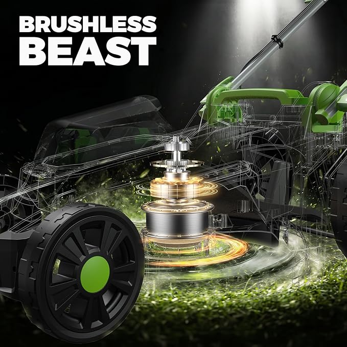 40V Cordless Lawn Mower, 17 Inch Electric Battery Powered Lawn Mower with 2x4.0Ah Batteries, 6 Height Adjustment, 50L Grass Bag, 1200W Brushless Motor, 40min Runtime for 500㎡ Yard