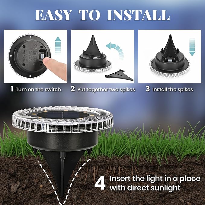 PATIOWIN 10 Pack Small Solar Ground Lights, Pathway Lights Waterproof, Outdoor Solar Light for Garden, Driveway, Walkway, Backyard (Cool White)