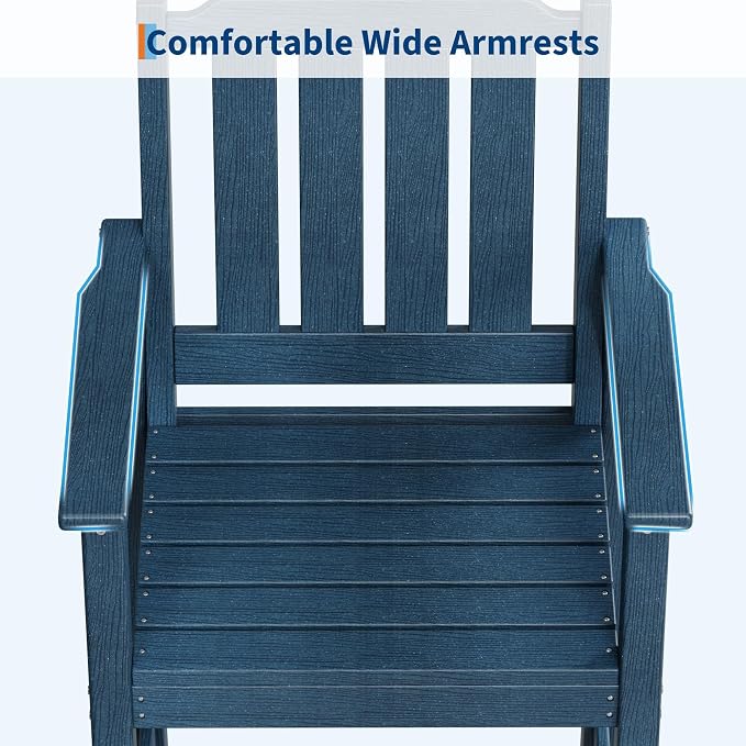 Takywep Set of 2 HDPE Wood Grain Outdoor Bar Stools, 27.7" High Counter Height Chairs with Armrests and Back, Weatherproof Pub Seating for Patio, Balcony, Garden, Deck, Backyard, Navy Blue