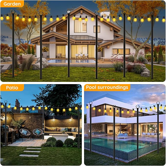 AHRLHR 6 Pack String Light Poles,Poles for Outdoor String lights10 Ft Metal Poles with Fork for Outdoor String Lights,Outdoor Light Poles with Fork,Patio,Deck,Backyard
