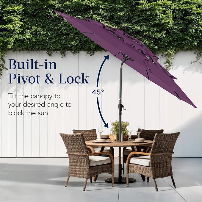 Best Choice Products 10ft 3-Tier Market Patio Umbrella, Outdoor Sun Shade with Tilt, Crank Lift, 8 Ribs for Backyard, Deck, Poolside