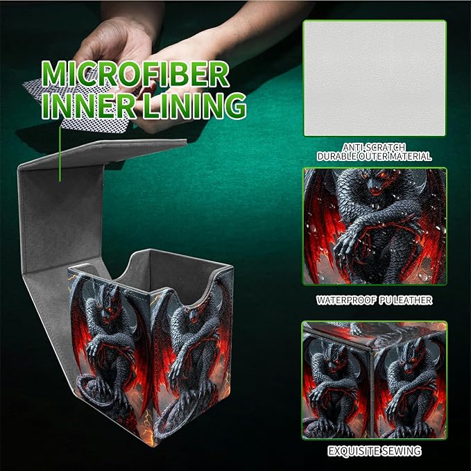 Red-Winged Dragon Card Deck Box for MTG, Personalized Card Storage Case Fits 120+ Sleeved Cards, Premium Leather TCG Box with Strong Magnetic Closure for Magic, CCG, PTCG, Baseball Cards