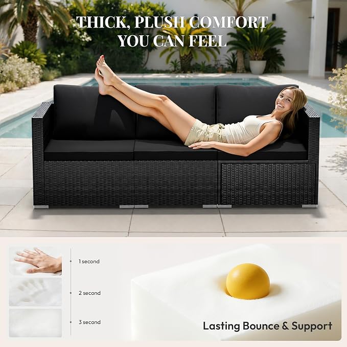 WWR Patio Furniture Set 5 Piece - Wide Armrests - All-Weather Wicker Rattan Outdoor Conversation Couch Sets, Modular Sectional Sofa for Garden, Patio, Poolside, Backyard, Balcony, Porch