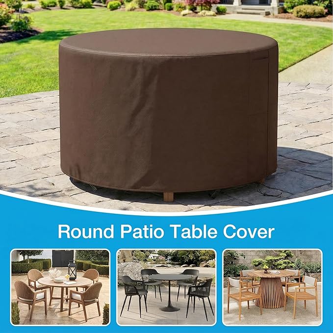 UPGRADE Outdoor Furniture Covers, Custom Size 28"(D) x 60"(H) Round Patio Table and Chair Waterproof Covers, Heavy Duty 420D,Coffee