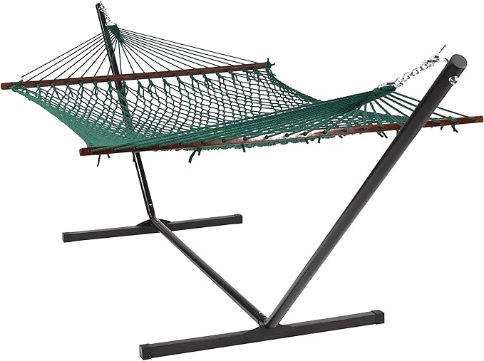 Island Escape Rope Hammock and Stand Set (Moacha Stand and Green Hammock)