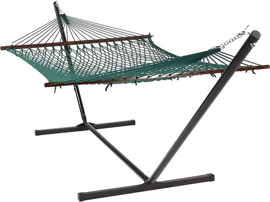 Island Escape Rope Hammock and Stand Set (Moacha Stand and Green Hammock)