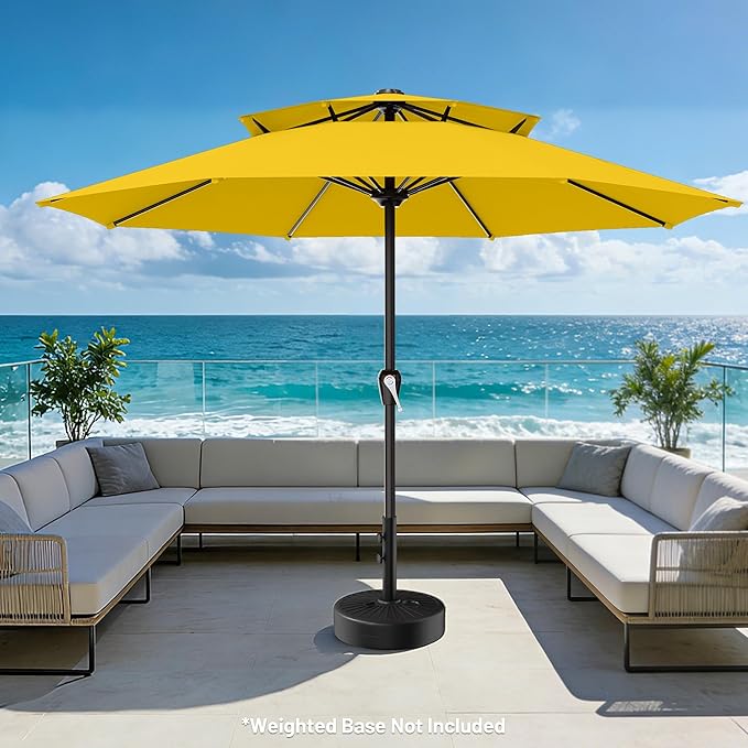 AreShark 12ft 2 Tiers Patio Umbrella - Outdoor Umbrella Waterproof UV Protection, Market Table Umbrella w/ 8 Sturdy Ribs&Crank for Pool, Porch, Garden(Yellow)