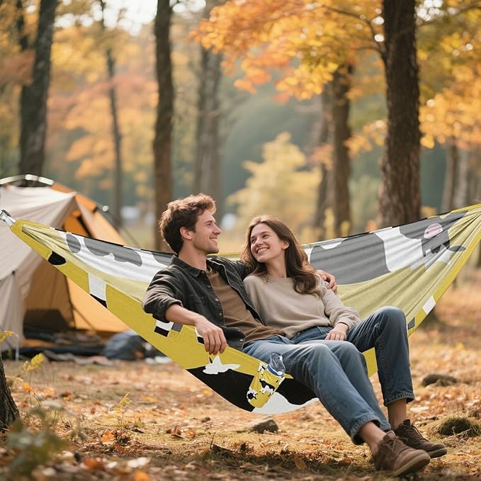 Cartoon Cute Black and White Cow 330lb Capacity Camping Hammocks Indoor Hammock for Camping Travel Accessories Silla hamacas para adultos