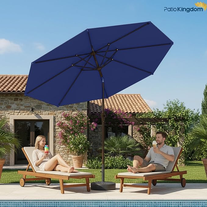 9FT Patio Umbrella 2-Tier Outdoor Market Table Umbrella with Push-Button Tilt & Crank | UPF 50+ & Waterproof for Backyard,Garden,Pool,Deck(Navy)