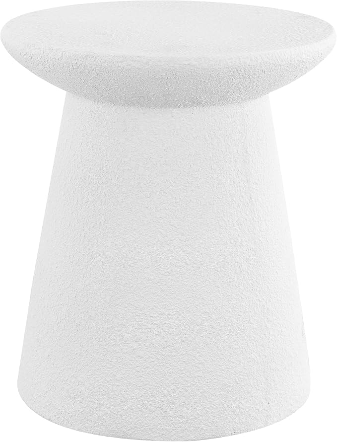 JONATHAN Y Hollie 18" White Frosted Polyresin Outdoor Side Table and Stool, All-Weather Textured Round Pedestal Accent Table for Patio, Garden, Modern Minimalist TBL1108A