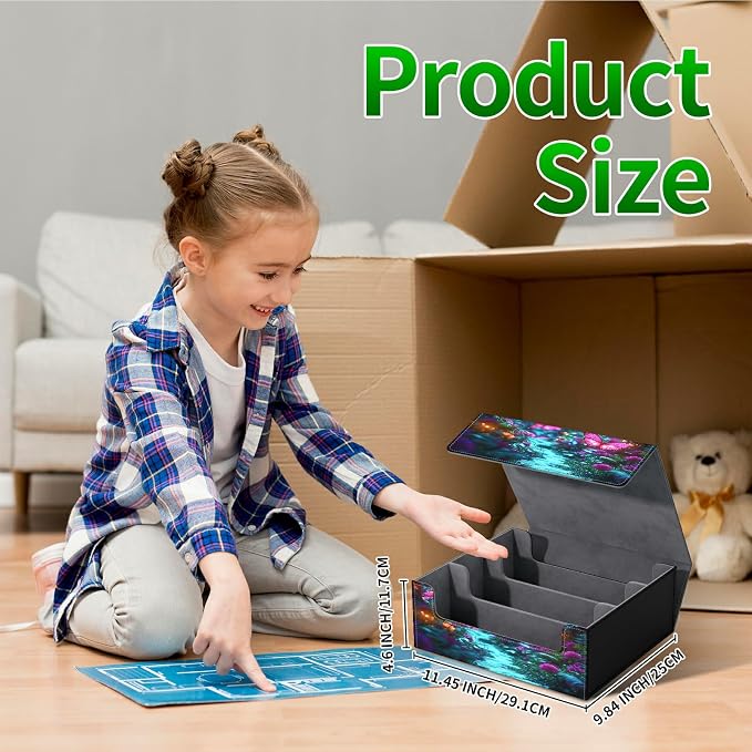 Large Card Deck Box for MTG, Fits 1200+ Sleeved Cards, PU Leather Storage Case with Strong Magnetic Closure, Multiple Colors for TCG CCG Baseball Card Collections, Pink Butterfly Forest