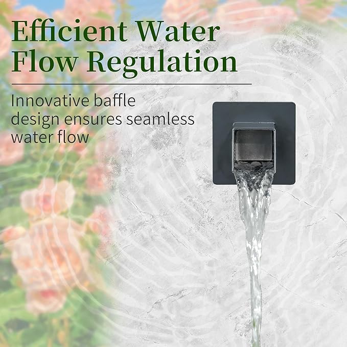 316 Stainless Steel 1.2-Inch Wall-Mounted Water Spout - Durable Outdoor Garden Square Waterfall Spillway with Integrated Spray Baffle, Modern Design for Patio, and Landscaping (Black)