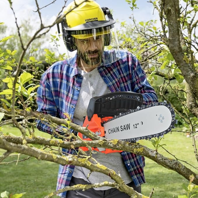 26cc Gas Chainsaw, 2-Cycle Top Handle Petrol Handheld Cordless Chain Saw, 12 Inch Professional Power Chain Saws, Great For Tree Felling, Limbing, Pruning, and Firewood