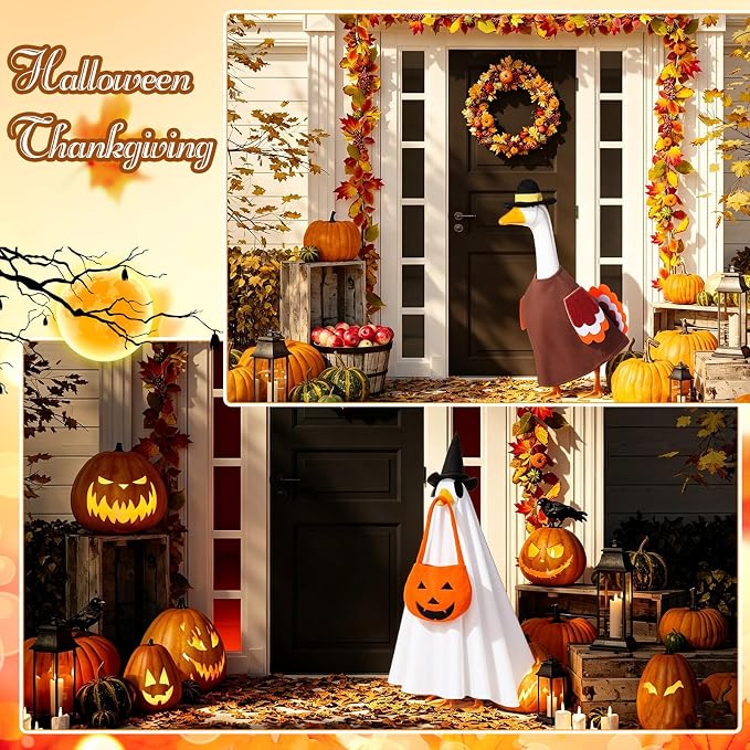 FuWeave 8 Set Holiday Porch Goose Outfits 17'' Goose Clothes Summer Fall Halloween Christmas Winter Thanksgiving Valentine St. Patrick Easter 4th of July Lawn Porch Geese Costume for Patio Yard Decor