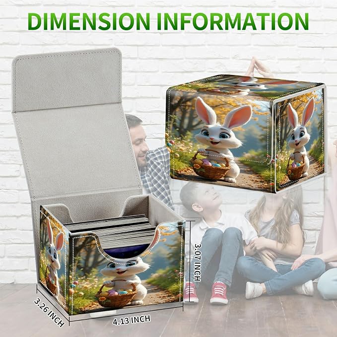 Card Deck Box for MTG, Cards Storage Box Fits 120+ Sleeved, Leather Small Size Strong Magnetic Closing Card Case for Board Games Magic TCG CCG Baseball Collection, Bunter Osterhase