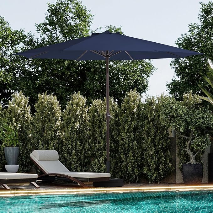 JEAREY 12' Patio Umbrellas Outdoor Table Market Umbrella w/Crank, 8 Sturdy Ribs, UV Protection Windproof for Garden, Deck, Backyard, Pool(Navy Blue)