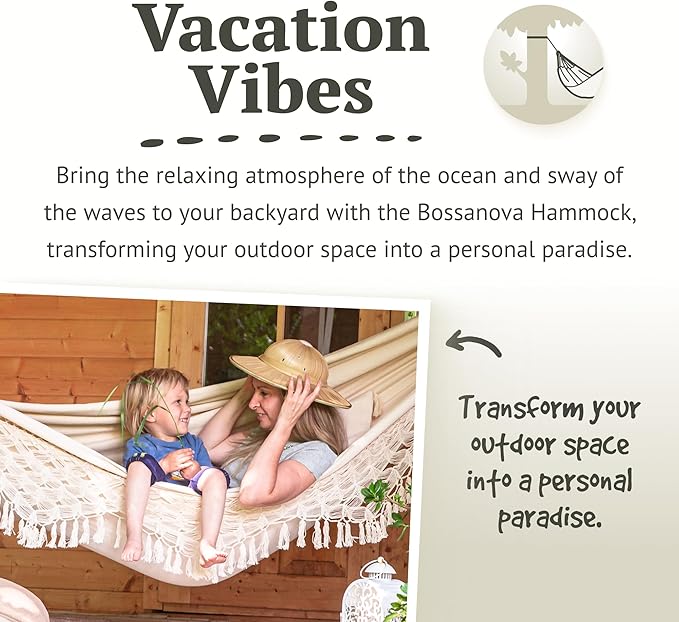 LA SIESTA® - XL King Bossanova Brazilian Hammock - Luxurious Comfort, Organic Cotton Handmade in Brazil - Boho Hammock, Macrame Hammock - Extra-Wide Indoor Hammock Bed for Relaxation - Latte