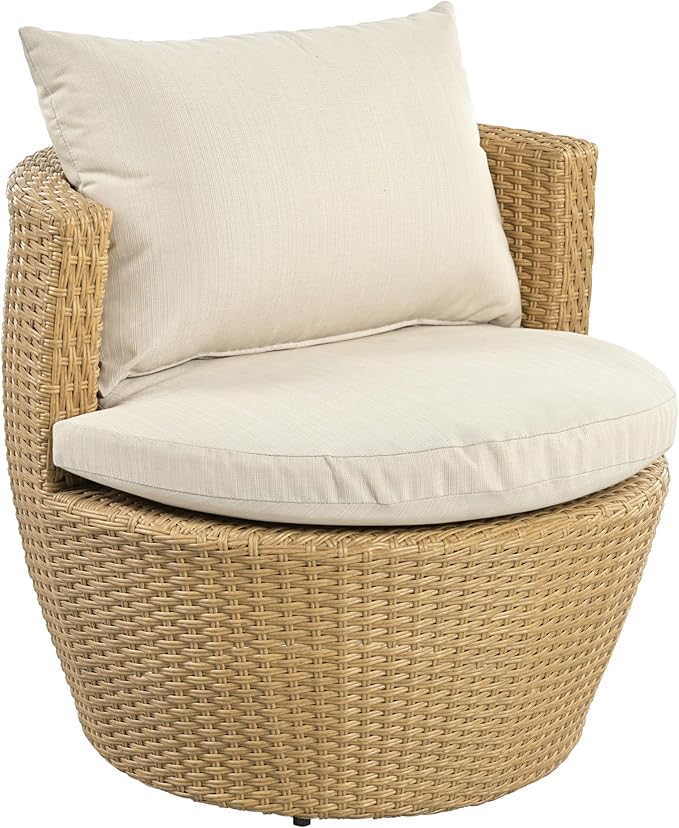 Merax Patio Furniture Set of 3, Outdoor PE Rattan Wicker Chairs with Cushion & Glass Coffee Table for Balcony Garden Front Porch, Patio Conversation Sets for 2, Sturdy Aluminum Frame, Beige