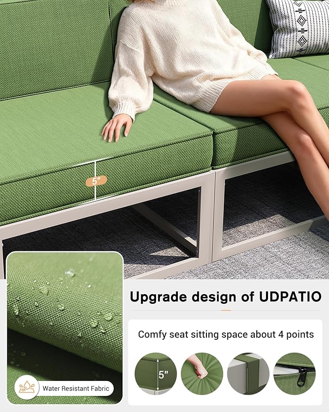 UDPATIO Aluminum Patio Furniture Set, Modular Oversized Outdoor Sectional of Olefin 5 inch Thick Cushion, Coffee Table and Waterproof Cover, Patio Conversation Sets for Porch, Deck