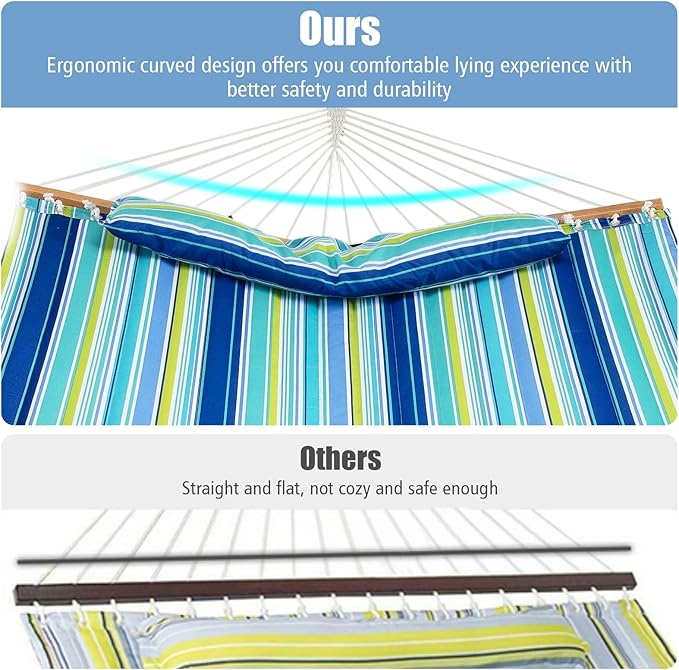 GYMAX Hammock, Portable Hammocks with Spreader Bars & Detachable Pillow, Quick Dry Adjustable Folding Camping Hammock for Outdoor Patio Beach Picnic Poolside