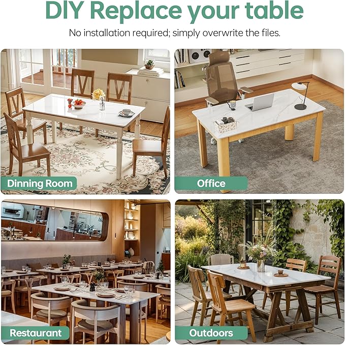 Rectangle Table Top,55.1” x 27.6” White Sintered Stone Tabletop, DIY Replacement & Cover Marble Desktop, Scratch & Wear Resistant, Easy to Clean, Suitable for Indoor & Outdoor