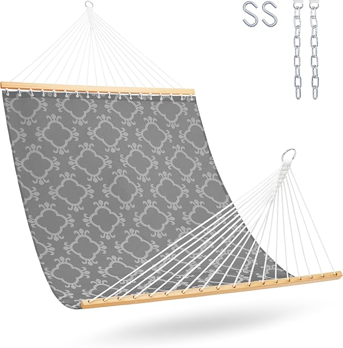 Lazy Daze Hammocks Quick Dry Hammock with Spreader Bar Textliene Fabric Double 2 Person Hammock with Chains Outdoor Patio Poolside Backyard Beach 450 lbs Capacity, Four Leaf Clover