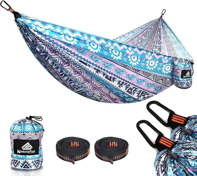 NATUREFUN Ultra-Light Travel Camping Hammock | 300kg Load Capacity,Breathable,Quick-Drying | 2 x Premium Carabiners,2 x Nylon Slings Included | Outdoor Indoor Garden