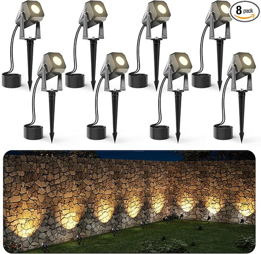 DeckTok Outdoor Landscape Lighting, 8 Pack Outdoor Spotlights, LED Low Voltage Landscape Lights for House Yard Garden Lawn Tree Fence Plant Flags Pathway, 12V 2700K Warm White, IP65 Waterproof