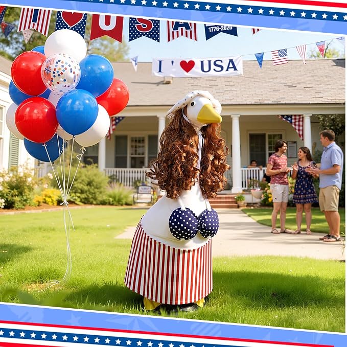 4th of July Porch Goose Outfit, American Flag Goose Dress, 250th Anniversary Patriotic Bikini Clothes, Red White Blue Costume for 23" Gooses Statue Decoration Patio Yard Lawn Outdoor Decor