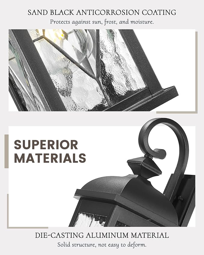 FEMILA 2 Pack Large Outdoor Wall Sconce, 21" Exterior Wall Light Fixtures, Anti-Rust Waterproof Porch Lights for Entryway, Patio, Garage, Doorway, Matte Black, 4FD54B2-2PK BK-SD
