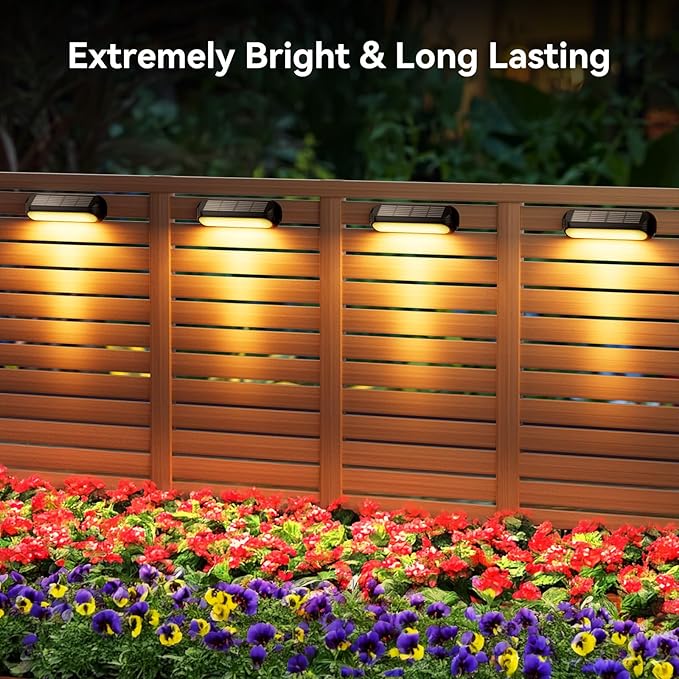 Ahaorigin Solar Outdoor Lights for Deck 4 Pack, Upgraded RGB Solar Fence Lights with Color Changing & Warm White Mode, Waterproof LED Solar Powered Light for Yard, Wall, Stairs, Pool and Step Decor