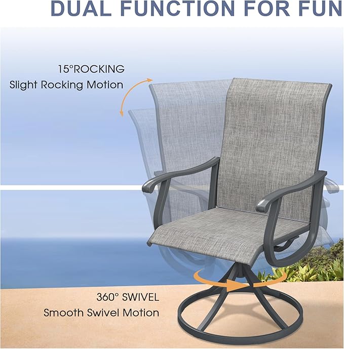 VICLLAX 7 Pieces Outdoor Dining Set, Patio Dining Furniture Set of 6 Patio Swivel Dining Chairs and 50" Patio Round Table, Grey Chairs & Dark Grey Tabletop