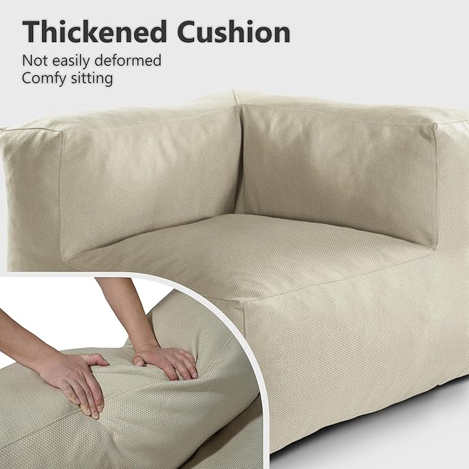 Patio Furniture Set, 5 Pcs Outdoor Conversation Set with Bean Bag Middle Chairs, Corner Chair, Ottomans, Modern Foam Couch Set for Garden, Deck, Balcony (5, Light Beige)
