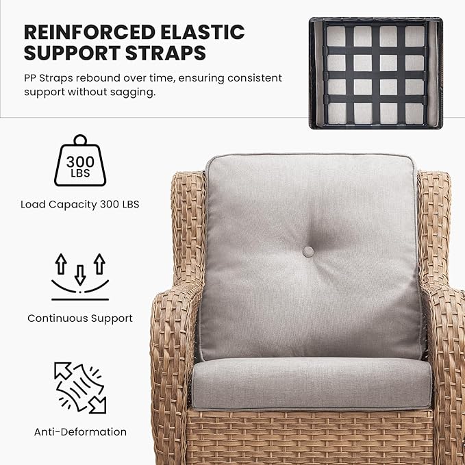 Belord Patio Chairs Set of 2-300 LBS Weight Capacity Outdoor Wicker Chairs with High Backrest Removable Cushion, All Weather Outdoor Seating Rattan Dining Chairs for Porch Balcony Backyard Yellow