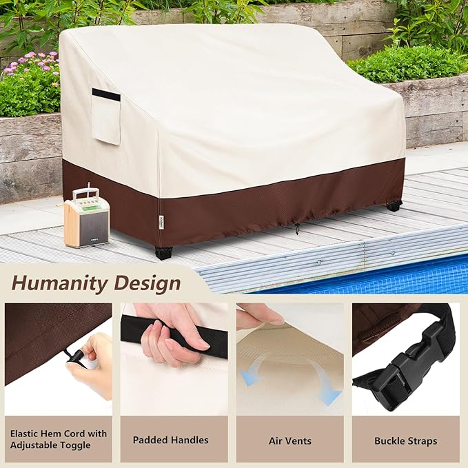 2-Seater Heavy Duty Patio Bench Loveseat Cover,100% Waterproof Outdoor Sofa Cover 58" W x 32.5" D x 31" H,Patio Furniture Couch Covers(Beige)