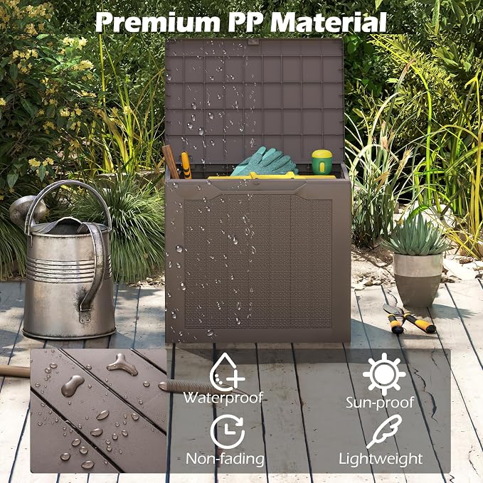 Giantex 25 Gallon Outdoor Storage Box, Patio Deck Box with Lockable Lid, Wicker-woven Texture, Waterproof Storage Bench for Pool Accessories, Garden Tools, Package Delivery, Patio Furniture (Brown)
