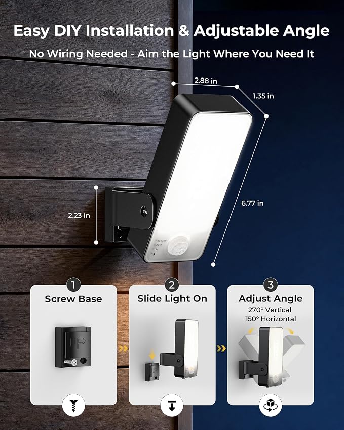 2 Pack Motion Sensor Outdoor Lights, 10000mAh Rechargeable Battery Operated Outdoor Lights with Remote, 3 Modes with Red Alert, Dimmable & 3CCT, Outdoor Security Lights for Porch, Backyard, Garage